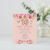 Floral Butterflies Pink Happy 16th Birthday (Staand voorkant)