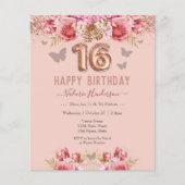 Floral Butterflies Pink Happy 16th Birthday (Voorkant)