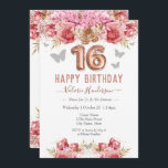 Floral Butterflies Pink Happy 16th Birthday<br><div class="desc">Meisjes glitter,  milleniumroze achtergrond,  met fancy manuscriptnaam typografie. Faux roos gold 16 ballontekst. Roze en vlinderbovengrens. Geweldig voor 16 mooie feestjes.</div>