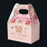 Floral Butterflies Pink Happy 16th Birthday Bedankdoosjes<br><div class="desc">Meisjes glitter,  milleniumroze achtergrond,  met fancy manuscriptnaam typografie. Faux roos gold 16 ballontekst. Roze en vlinderbovengrens. Geweldig voor 16 mooie feestjes.</div>