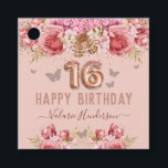 Floral Butterflies Pink Happy 16th Birthday Bedankjes Labels<br><div class="desc">Meisjes glitter,  milleniumroze achtergrond,  met fancy manuscriptnaam typografie. Faux roos gold 16 ballontekst. Roze en vlinderbovengrens. Geweldig voor Sweet 16 feestjes.</div>