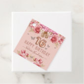 Floral Butterflies Pink Happy 16th Birthday Bedankjes Labels (In situ)