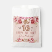 Floral Butterflies Pink Happy 16th Birthday Bedankzakje (Voorkant)