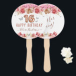 Floral Butterflies Pink Happy 16th Birthday Hand F Handwaaier<br><div class="desc">Meisjes glitter met fancy scriptnaam typografie. Faux roos gold 16 ballontekst. Roze en vlinderbovengrens. Geweldig voor Sweet 16 feestjes.</div>