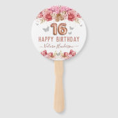 Floral Butterflies Pink Happy 16th Birthday Hand F Handwaaier (Voorkant)