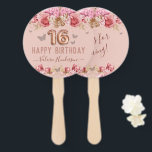 Floral Butterflies Pink Happy 16th Birthday Handwaaier<br><div class="desc">Meisjes glitter,  milleniumroze achtergrond,  met fancy manuscriptnaam typografie. Faux roos gold 16 ballontekst. Roze en vlinderbovengrens. Geweldig voor Sweet 16 feestjes.</div>