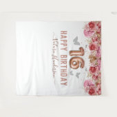 Floral Butterflies Pink Happy 16th Birthday Tapest Wandkleed (Voorkant (horizontaal))