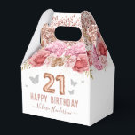 Floral Butterflies Pink Happy 21st Birthday Favor Bedankdoosjes<br><div class="desc">Meisjes glitter,  milleniumroze achtergrond,  met fancy manuscriptnaam typografie. Faux roos gold 21 ballontekst. Roze en vlinderbovengrens. Geweldig voor 21ste feestelijkheden.</div>