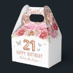 Floral Butterflies Pink Happy 21st Birthday Favor Bedankdoosjes<br><div class="desc">Meisjes glitter,  milleniumroze achtergrond,  met fancy manuscriptnaam typografie. Faux roos gold 21 ballontekst. Roze en vlinderbovengrens. Geweldig voor 21ste feestelijkheden.</div>