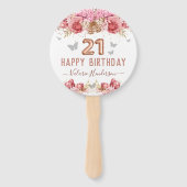 Floral Butterflies Pink Happy 21st Birthday Hand F Handwaaier (Voorkant)