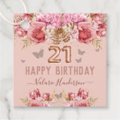 Floral Butterflies Pink Happy 21ste verjaardag Bedankjes Labels (Voorkant)