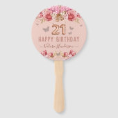 Floral Butterflies Pink Happy 21ste verjaardag Handwaaier (Voorkant)