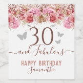 Floral Butterflies Pink Happy 30th Birthday Wijn Etiket (Enkel label)