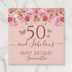 Floral Butterflies Pink Happy 50th Birthday Bedankjes Labels