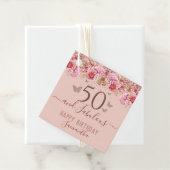 Floral Butterflies Pink Happy 50th Birthday Bedankjes Labels (In situ)