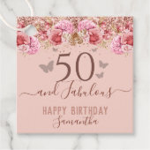 Floral Butterflies Pink Happy 50th Birthday Bedankjes Labels (Voorkant)