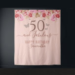 Floral Butterflies Pink Happy 50th Birthday Wandkleed<br><div class="desc">Meisjes glitter,  milleniumroze achtergrond,  met fancy manuscriptnaam typografie. Fijne 50 en geweldige verjaardagsachtergrond. Roze en vlinderbovengrens. Geweldig voor de 50e viering.</div>