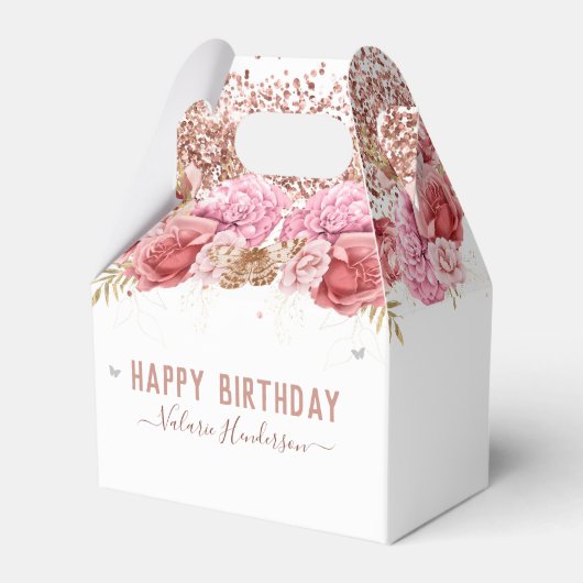 Floral Butterflies Pink Happy Birthday Bedankdoosjes (Voorkant Zijde)