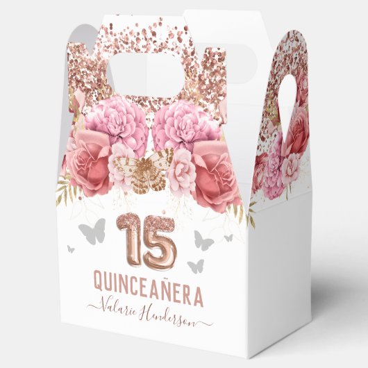 Floral Butterflies Pink Quinceañera Bedankdoosjes (Geopend)
