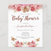 Floral Butterflies Roze Baby shower (Voorkant)