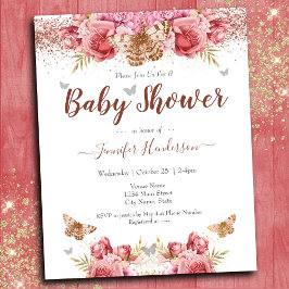 Floral Butterflies Roze Baby shower