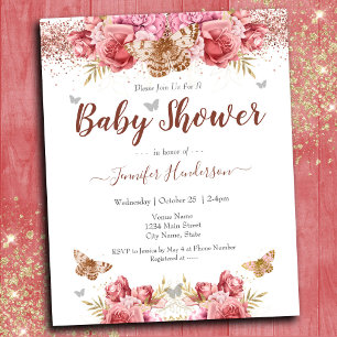 Floral Butterflies Roze Baby shower