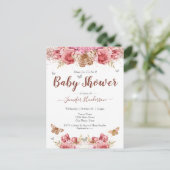 Floral Butterflies Roze Baby shower Briefkaart (Staand voorkant)