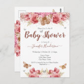 Floral Butterflies Roze Baby shower Briefkaart (Voorkant / Achterkant)