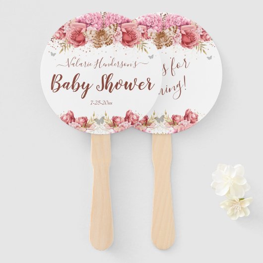 Floral Butterflies Roze Baby shower Handwaaier (Voorkant en achterkant)