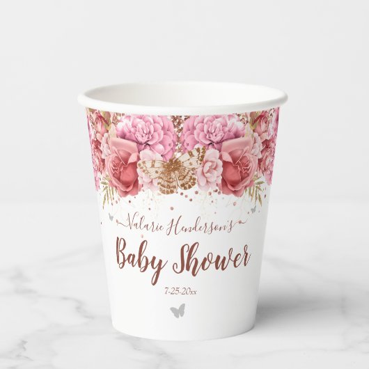 Floral Butterflies Roze Baby shower Papieren Bekers (Voorkant)