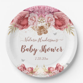 Floral Butterflies Roze Baby shower Papieren Bordje