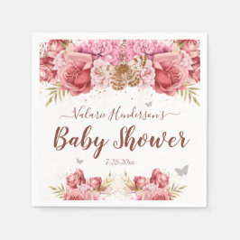 Floral Butterflies Roze Baby shower Servet