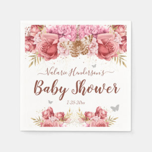 Floral Butterflies Roze Baby shower Servet