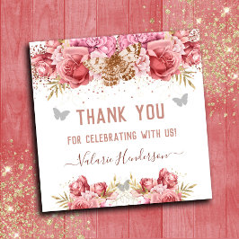 Floral Butterflies Roze Dank u Baby shower Vierkante Sticker