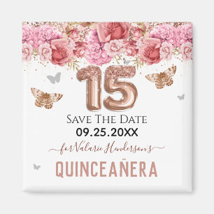 Floral Butterflies Roze Quinceañera sparen de Dat Magneet
