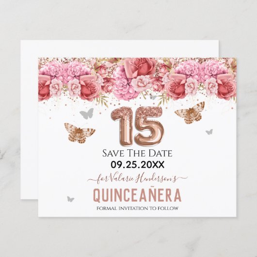 Floral Butterflies Roze Quinceañera sparen de Datu (Voorkant / Achterkant)