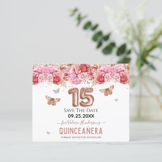 Floral Butterflies Roze Quinceañera sparen de Datu (Staand voorkant)