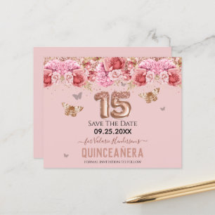 Floral Butterflies Roze Quinceañera sparen de Datu