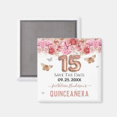 Floral Butterflies Roze Quinceañera sparen de Datu Magneet (Voorkant / Achterkant)