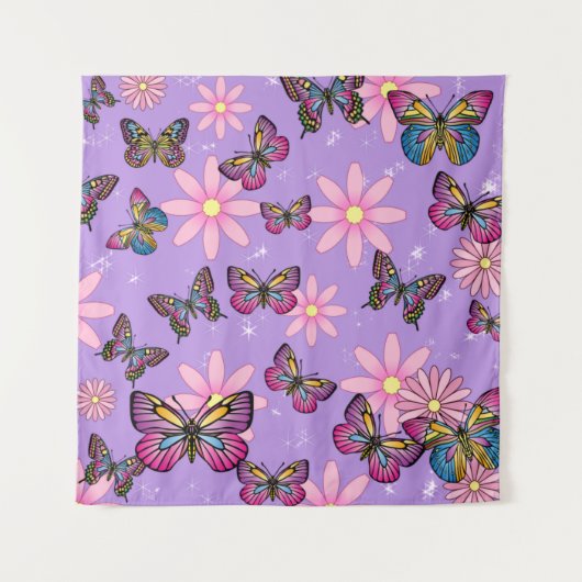 Floral Butterflies Tapestry – Natuur Muurkunst Wandkleed (Voorkant)