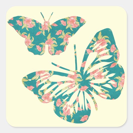  Floral Butterflies Vierkante Sticker (Voorkant)