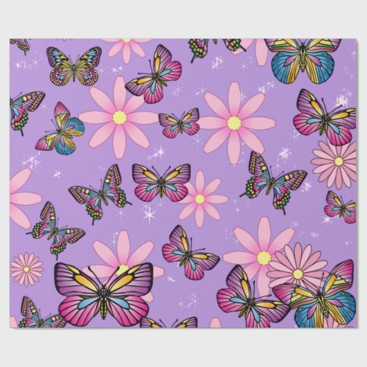 Floral Butterflies Wrapping Paper Cadeaupapier (Vlak)