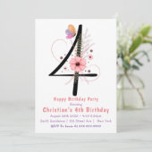 Floral Butterfly 4th Birthday Invitations (Staand voorkant)