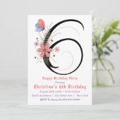Floral Butterfly 6th Birthday Invitations (Staand voorkant)