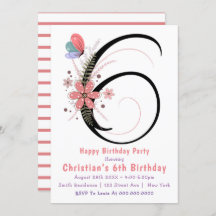Floral Butterfly 6th Birthday Invitations