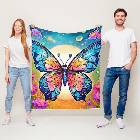 Floral Butterfly Art Design Fleece Deken (In situ)