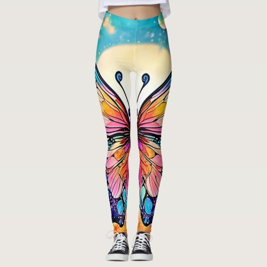 Floral Butterfly Art Design Leggings (Voorkant)