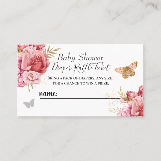 Floral Butterfly Baby shower Diaper Raffle Ticket (Voorkant)