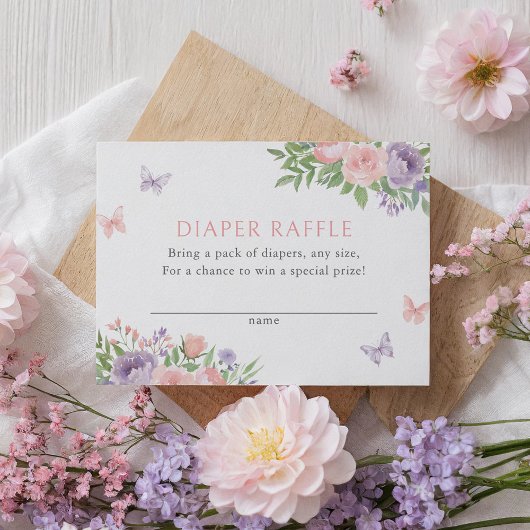 Floral Butterfly Baby shower Diaper Raffle Ticket Informatiekaartje