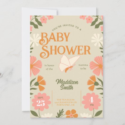Floral Butterfly Baby Shower Invitation (Voorkant)
